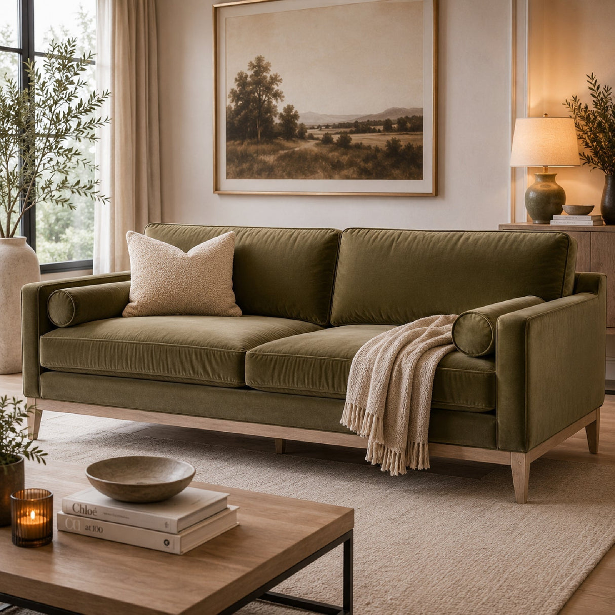 Velvet Modern Sofa | Living Essentials Parker – angled view