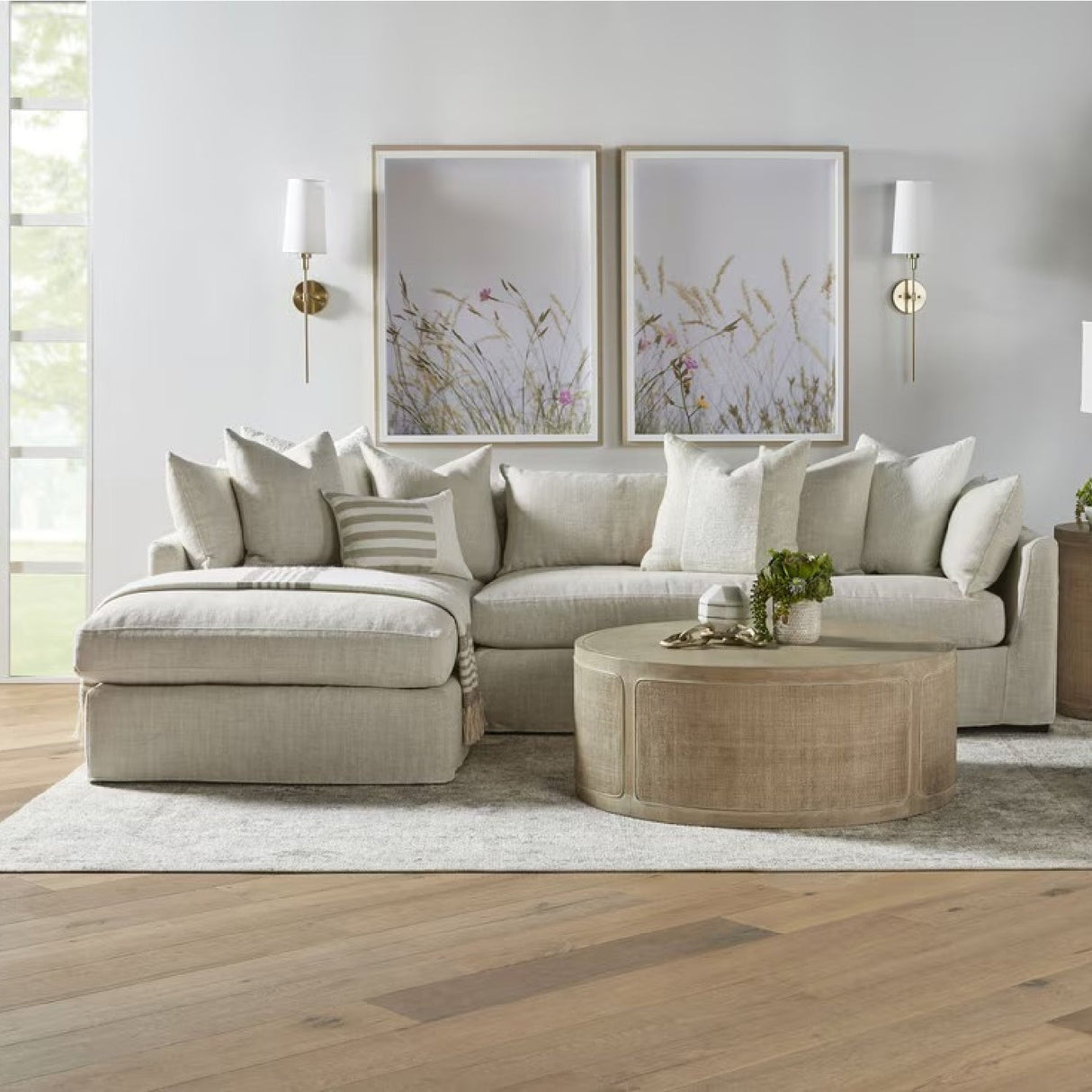 Beige Slipcover Sectional Sofa | Living Essentials Haven – angled view