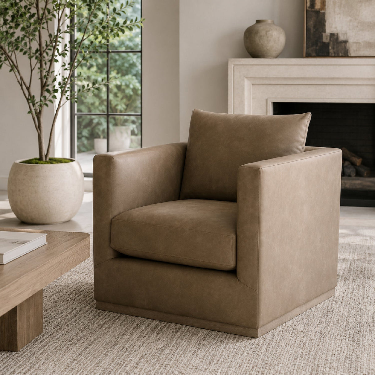 Oak Base Swivel Club Chair | Living Essentials Siena – angled view