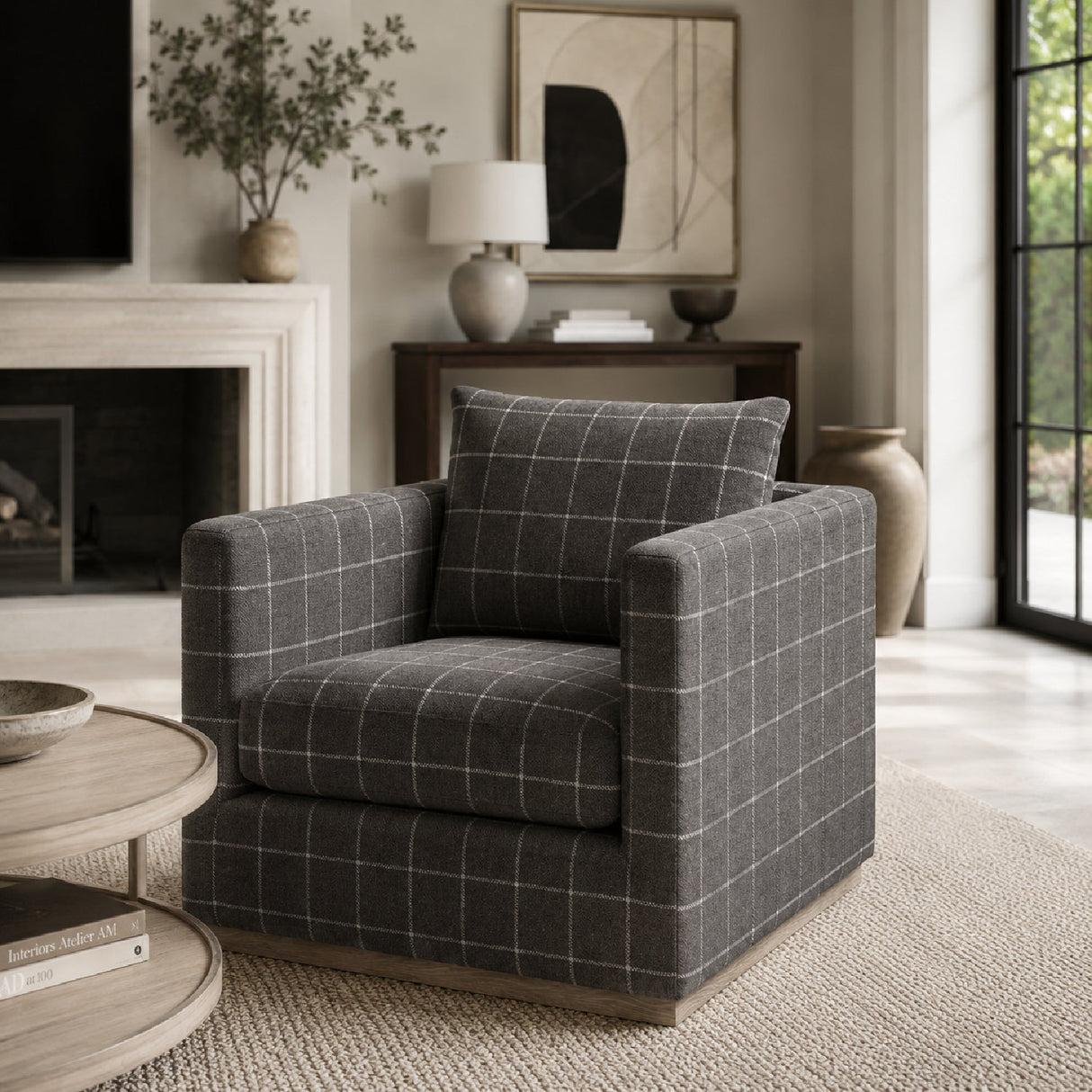 Oak Base Swivel Club Chair | Living Essentials Siena – alternate view 12