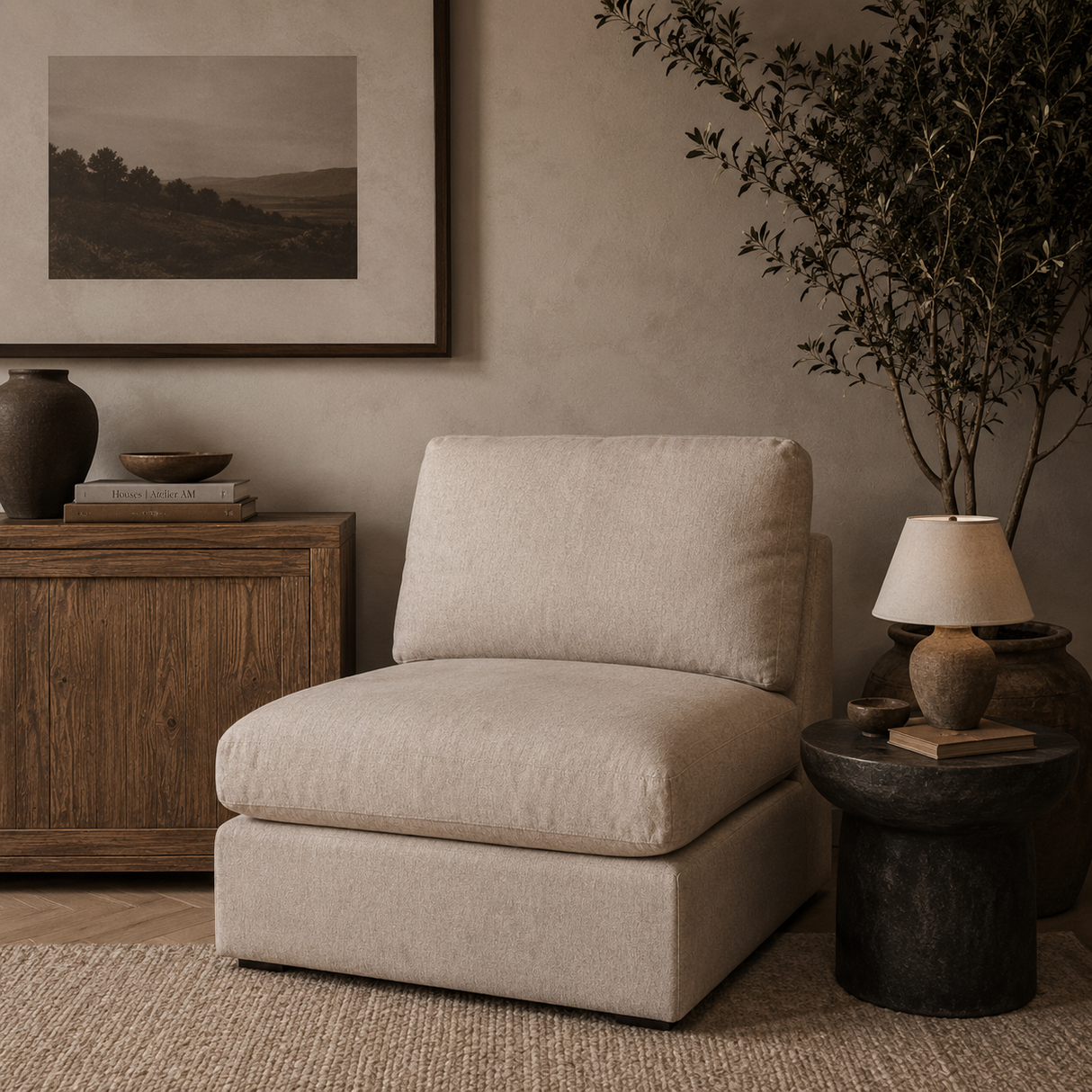Modern European furniture - Beige Modular Sofa Chair - www.oroa.com