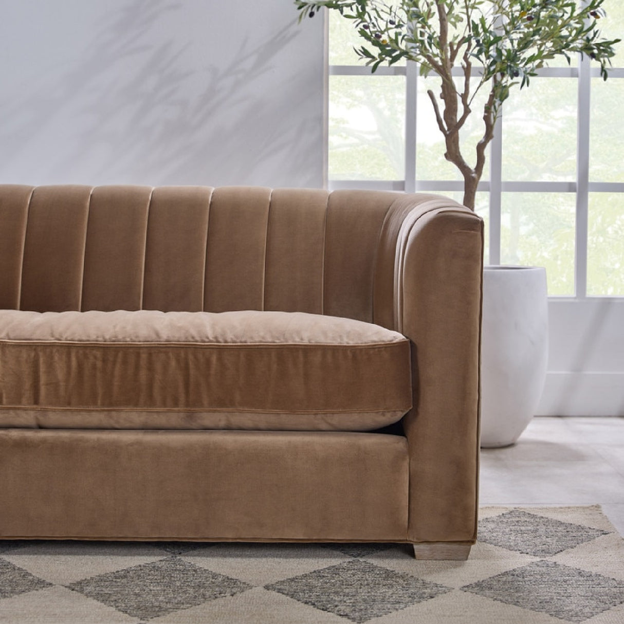 Modern European furniture - Brown Velvet Channeled-Back Sofa - www.oroa.com