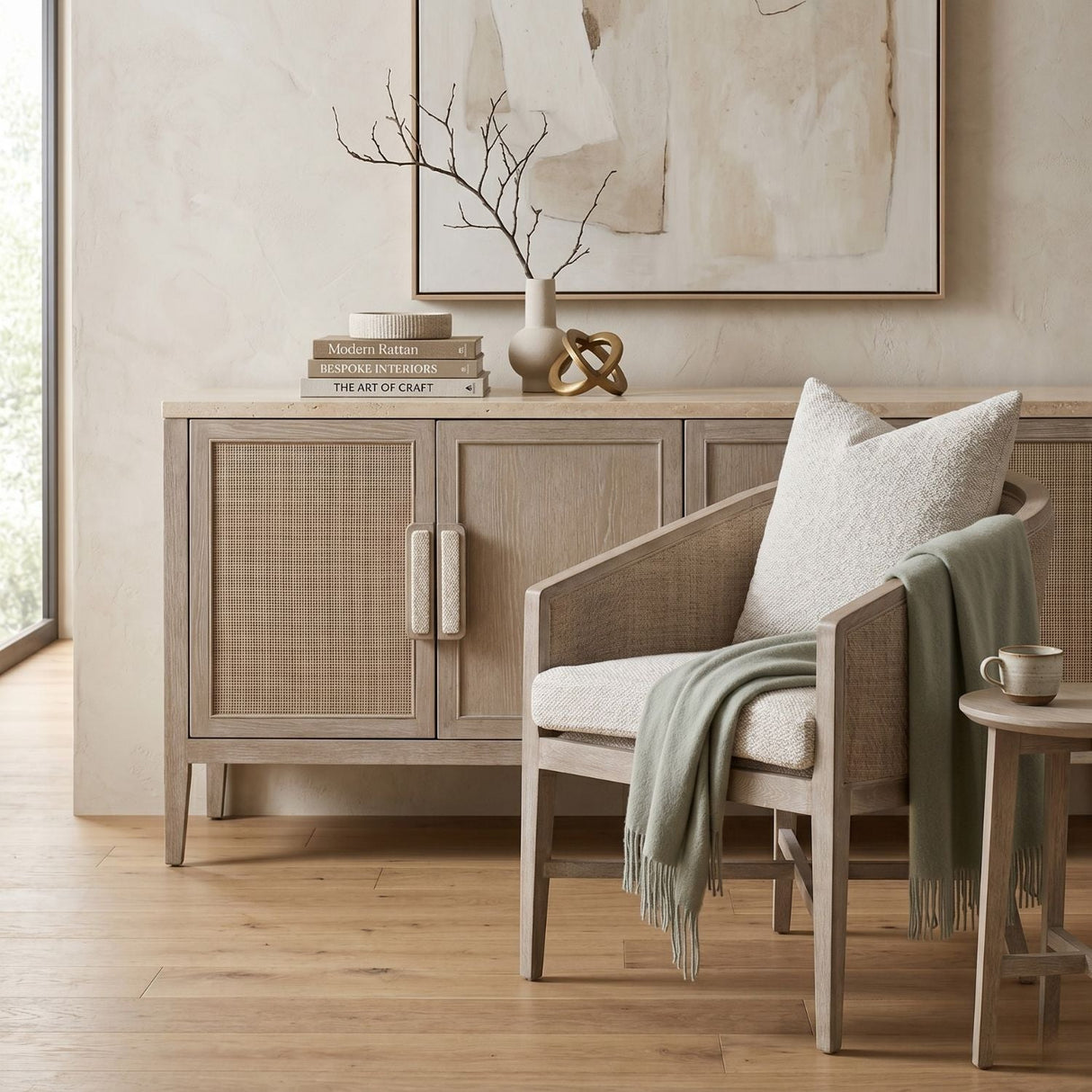 Modern European furniture - Curved Oak Linen Lounge Chair - www.oroa.com