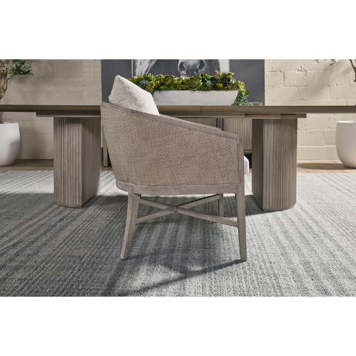 Modern European furniture - Curved Oak Linen Lounge Chair - www.oroa.com