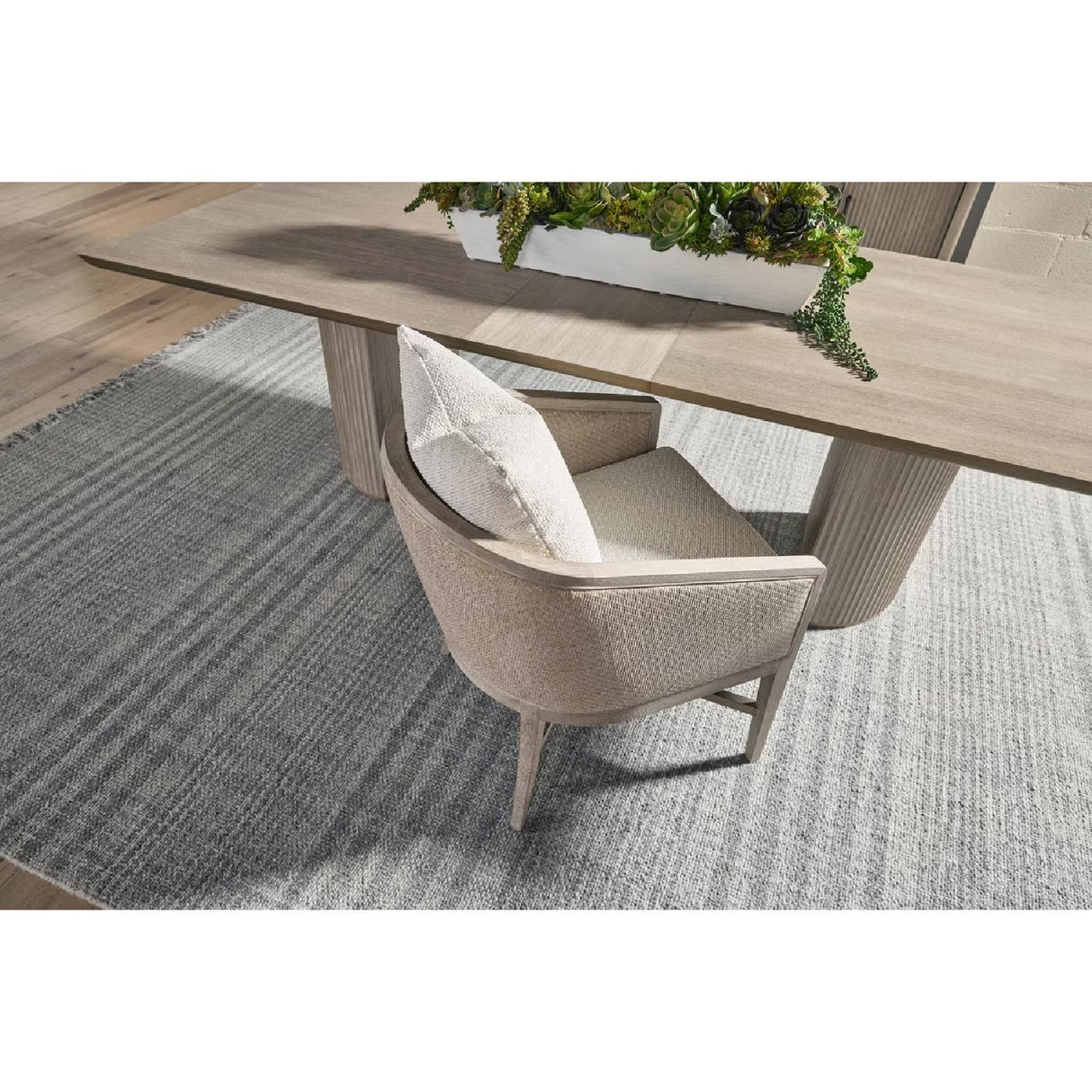 Modern European furniture - Curved Oak Linen Lounge Chair - www.oroa.com