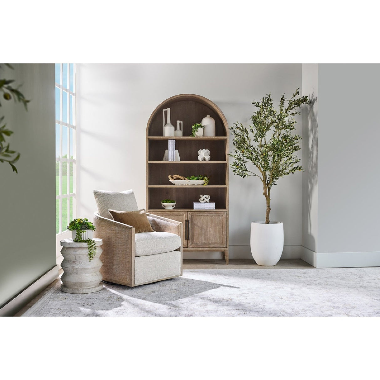 Curved Oak Swivel Club Chair | Living Essentials McGuire – alternate view 24