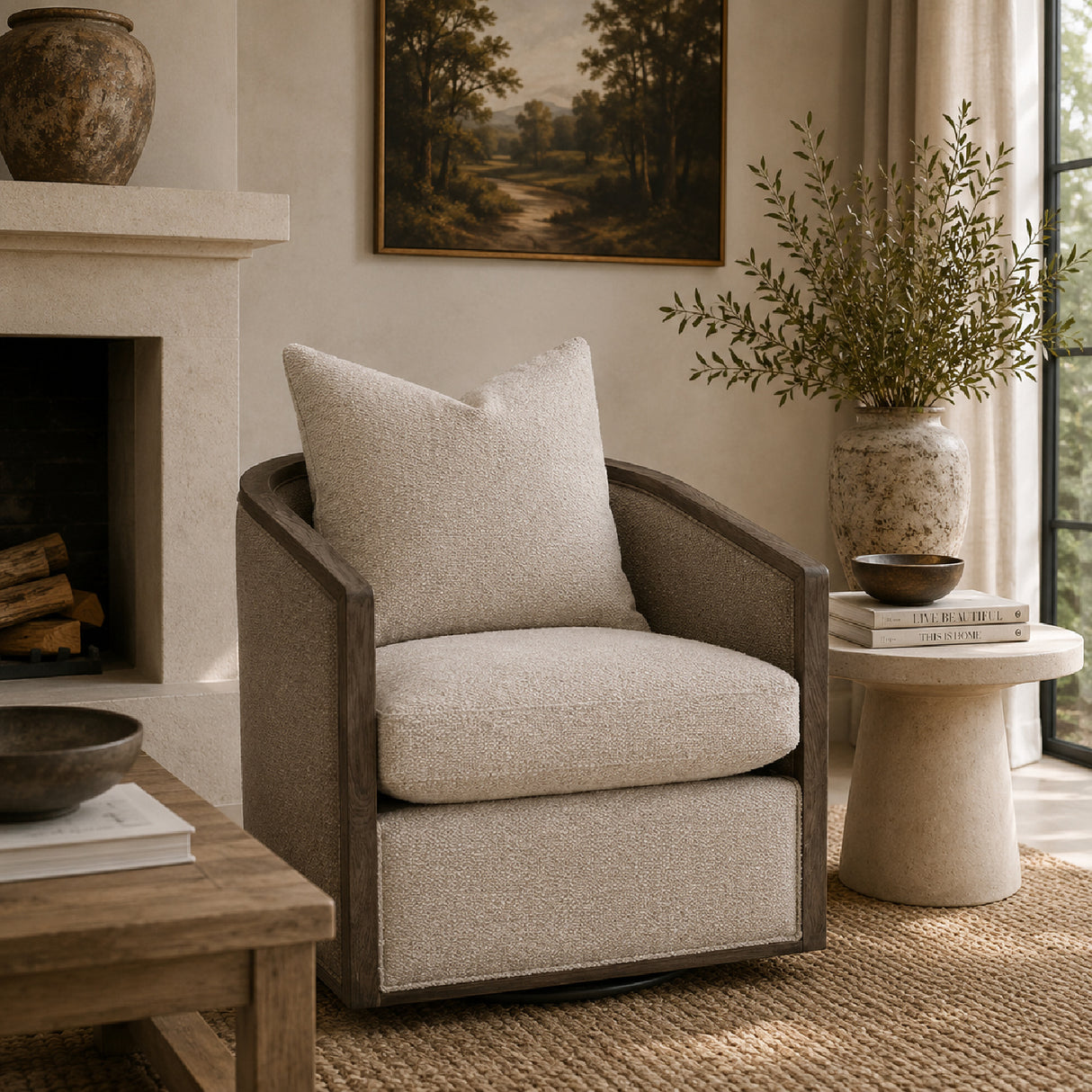 Curved Oak Swivel Club Chair | Oroa.com
