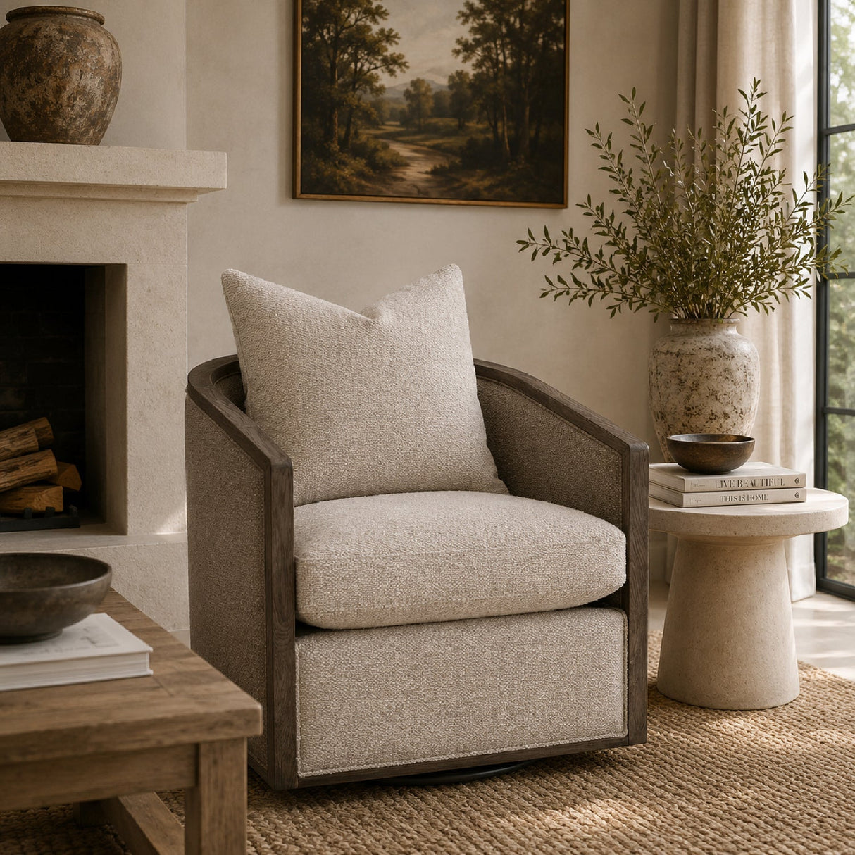 Curved Oak Swivel Club Chair | Living Essentials McGuire – alternate view 39