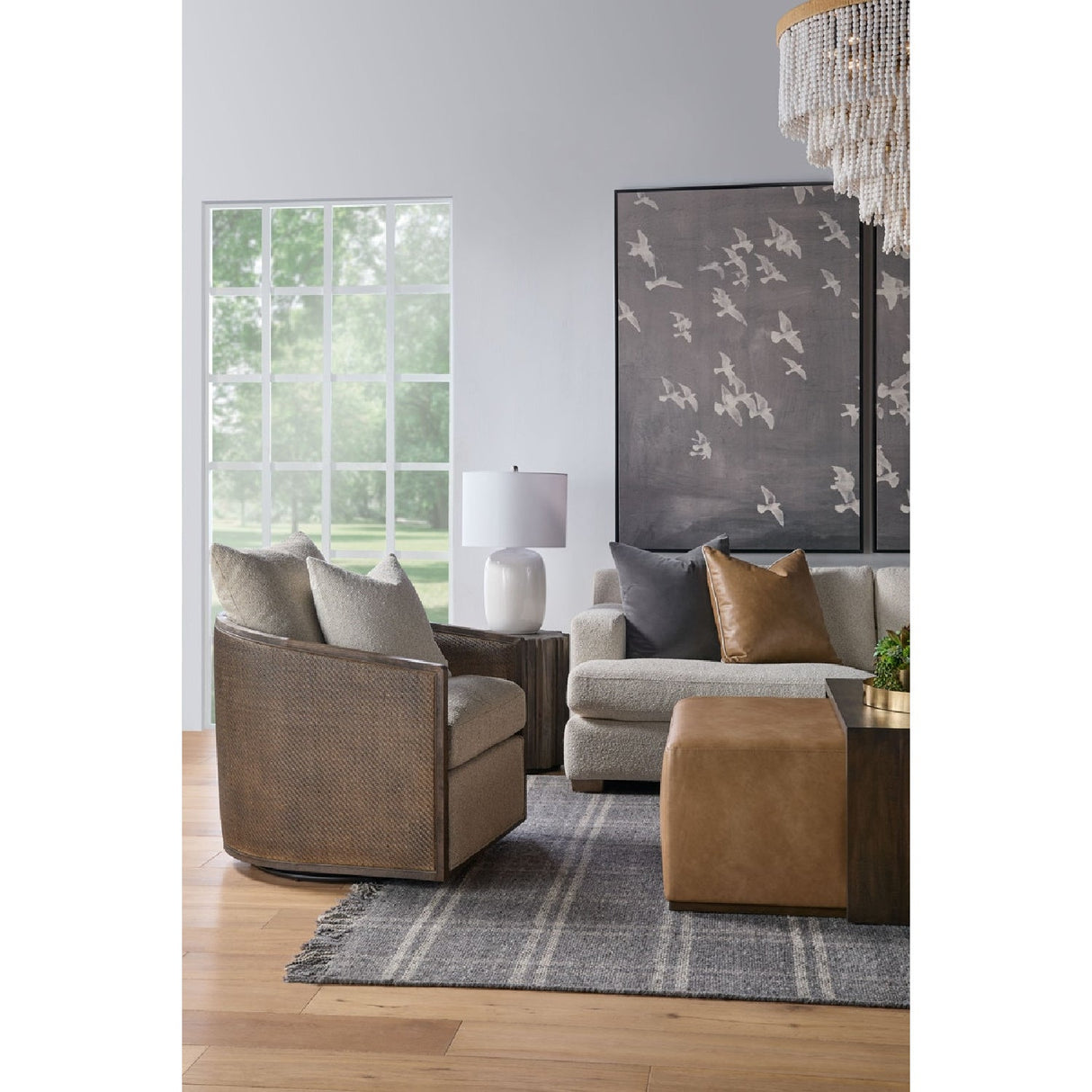 Curved Oak Swivel Club Chair | Living Essentials McGuire – alternate view 50