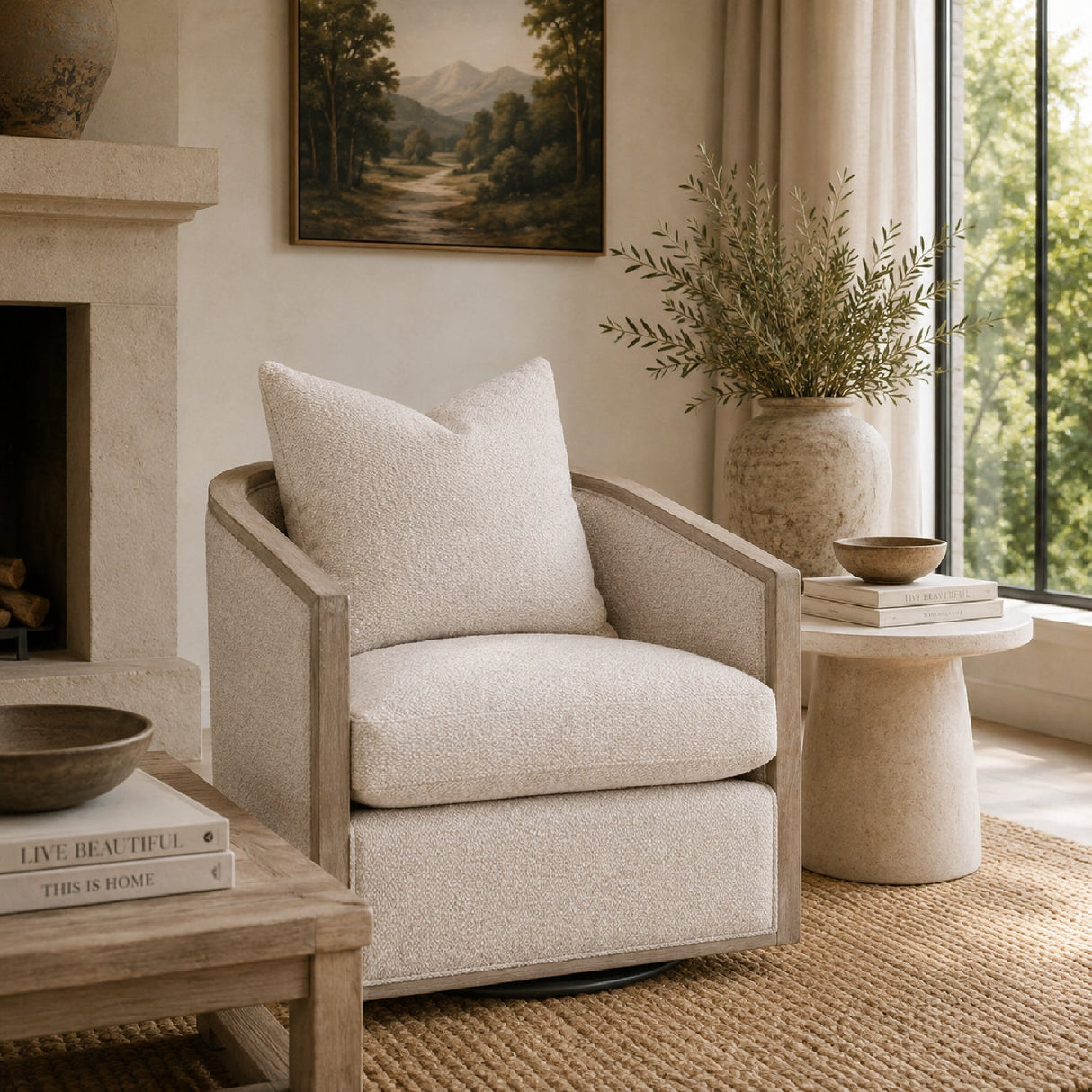 Curved Oak Swivel Club Chair | Living Essentials McGuire – alternate view 27