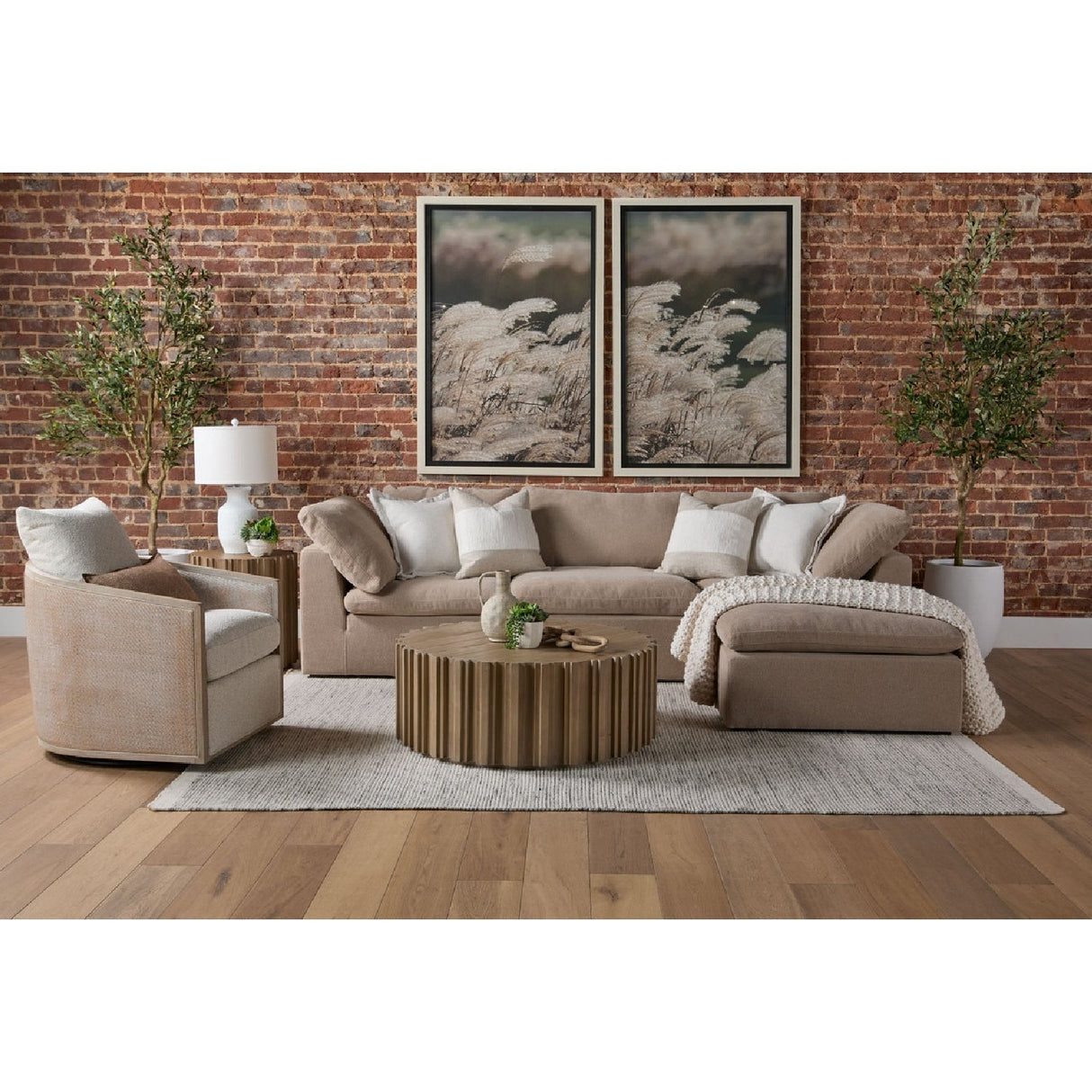 Curved Oak Swivel Club Chair | Living Essentials McGuire – alternate view 37