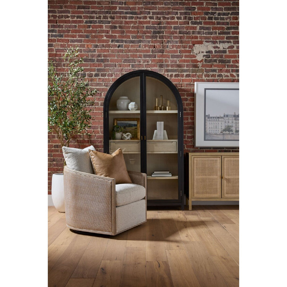 Curved Oak Swivel Club Chair | Living Essentials McGuire