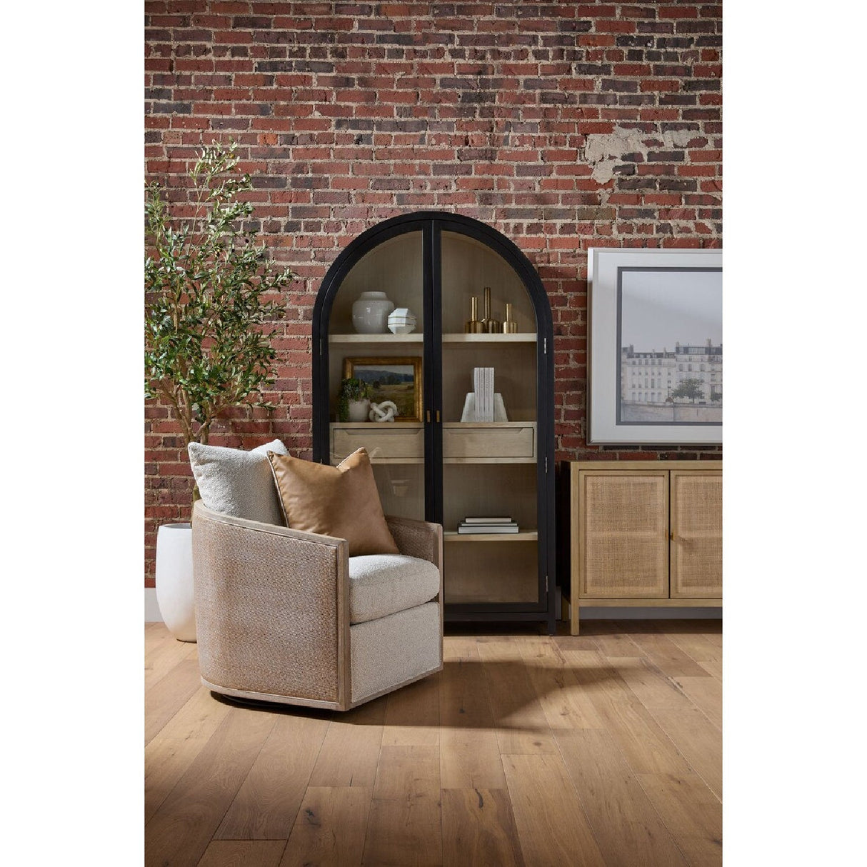 Curved Oak Swivel Club Chair | Living Essentials McGuire – alternate view 35