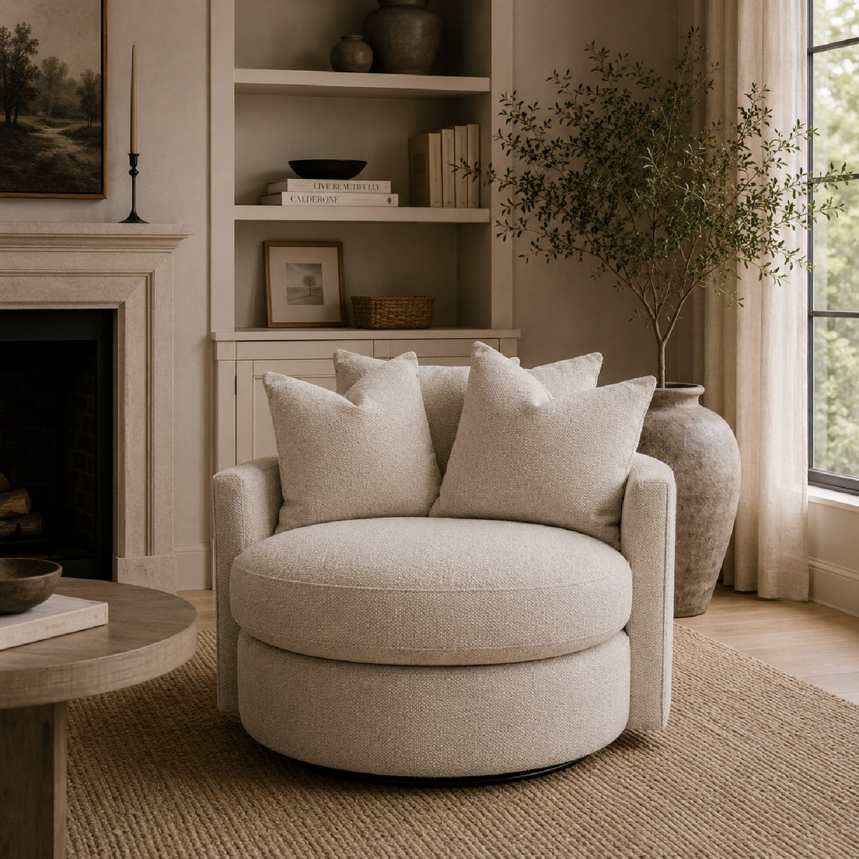 Round Petite Swivel Sofa | Living Essentials Lourne – alternate view 20