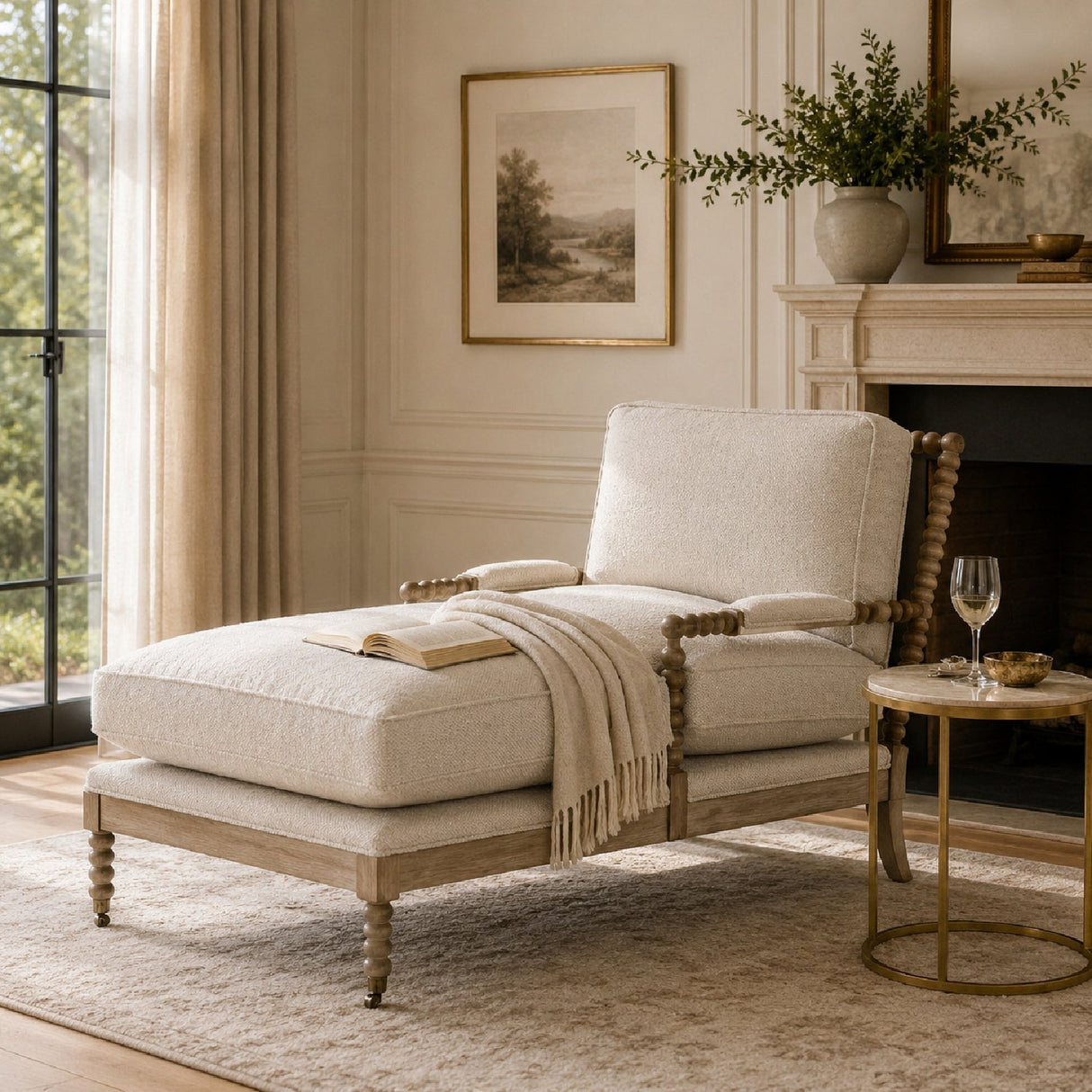 Gray Oak Chaise Lounge | Living Essentials Rouleau – side view