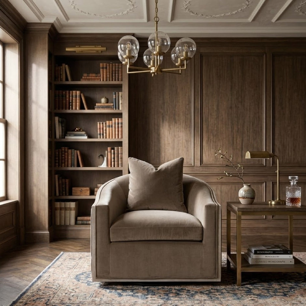 Cushioned Oak Swivel Club Chair | Living Essentials Paxton – alternate view 22
