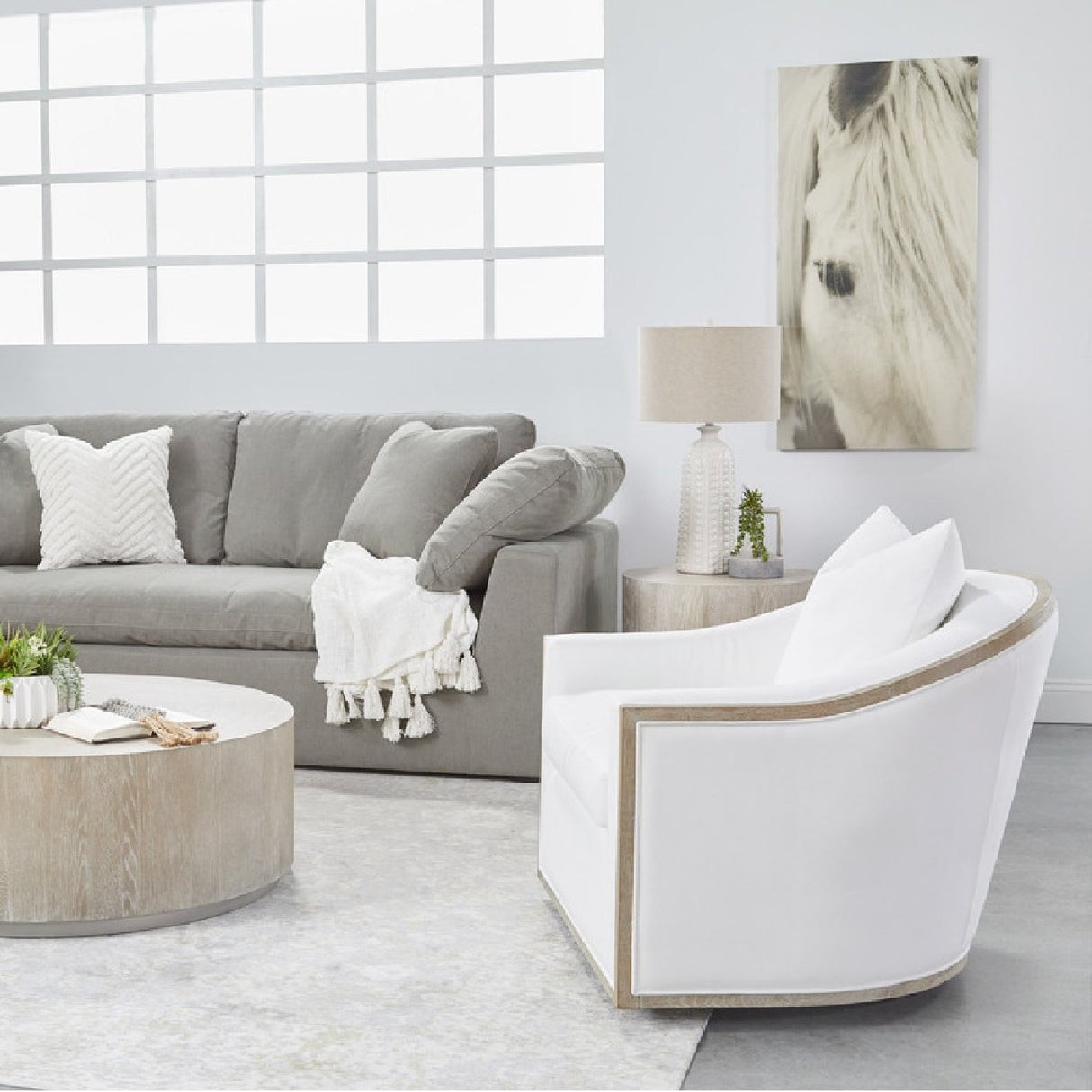 Cushioned Oak Swivel Club Chair | Living Essentials Paxton – angled view