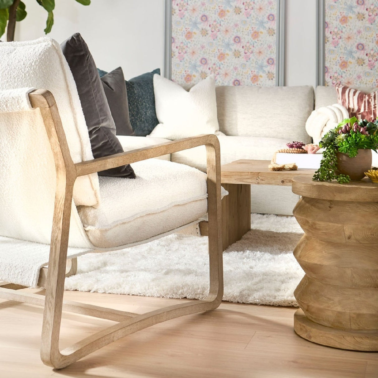 Modern European furniture - White Boucle Cushioned Club Chair - www.oroa.com