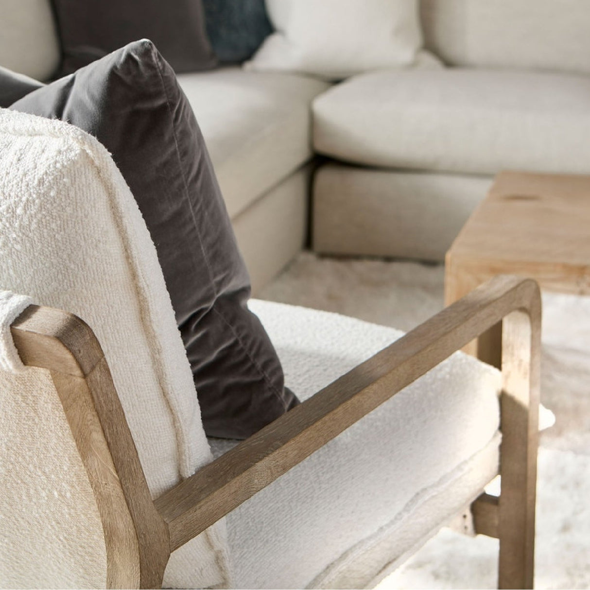 Modern European furniture - White Boucle Cushioned Club Chair - www.oroa.com