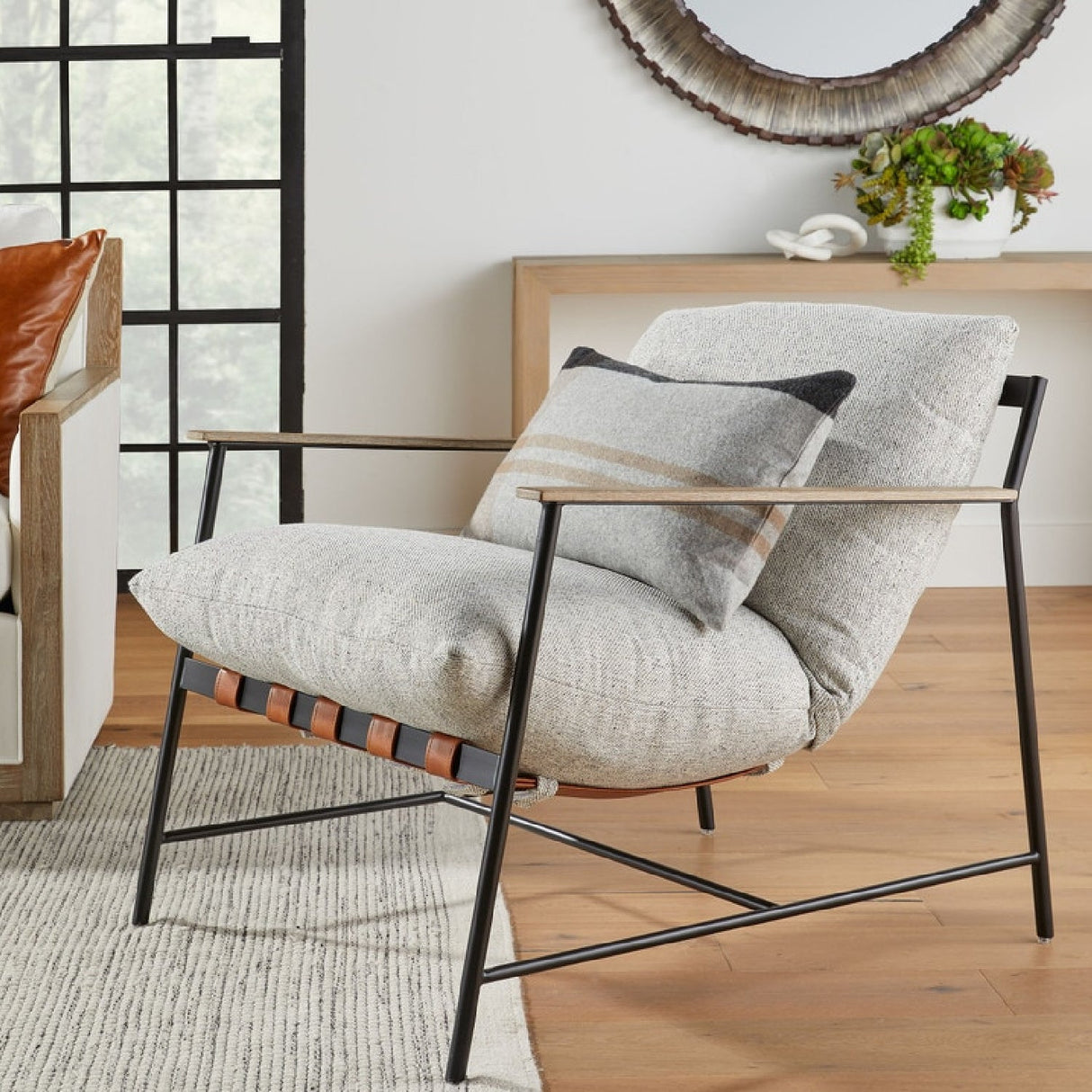 Modern European furniture - Brown Leather Strap Lounge Chair - www.oroa.com