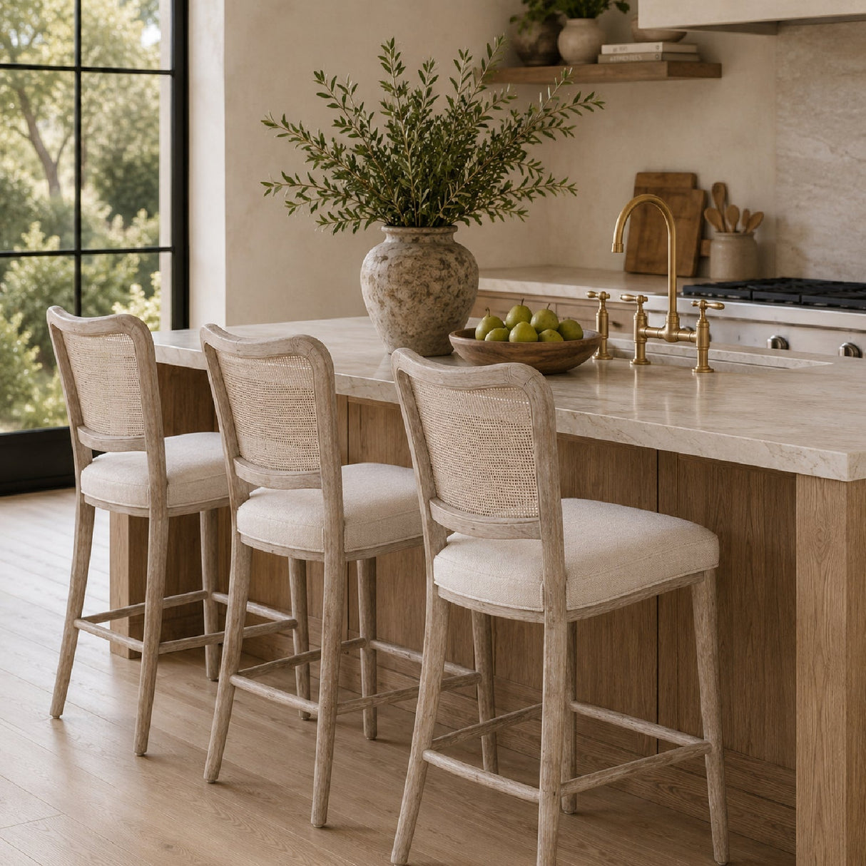 Cane-Back Counter Stool | Living Essentials Cela – angled view