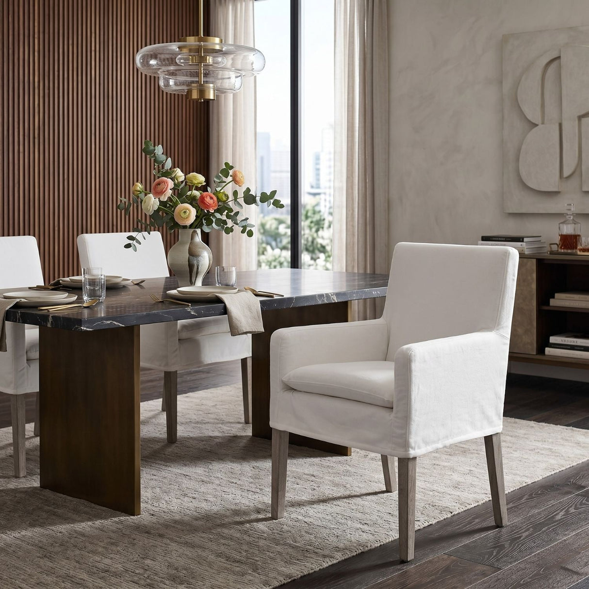 Modern European furniture - White Slipcover Dining Armchair - www.oroa.com