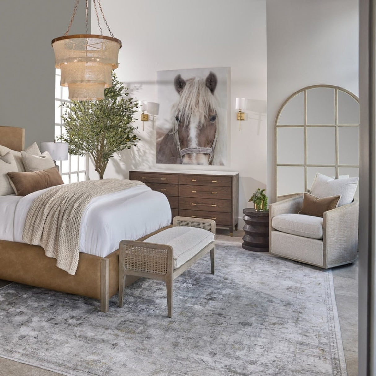 Modern European furniture - Gray Oak Arched Mirror - www.oroa.com