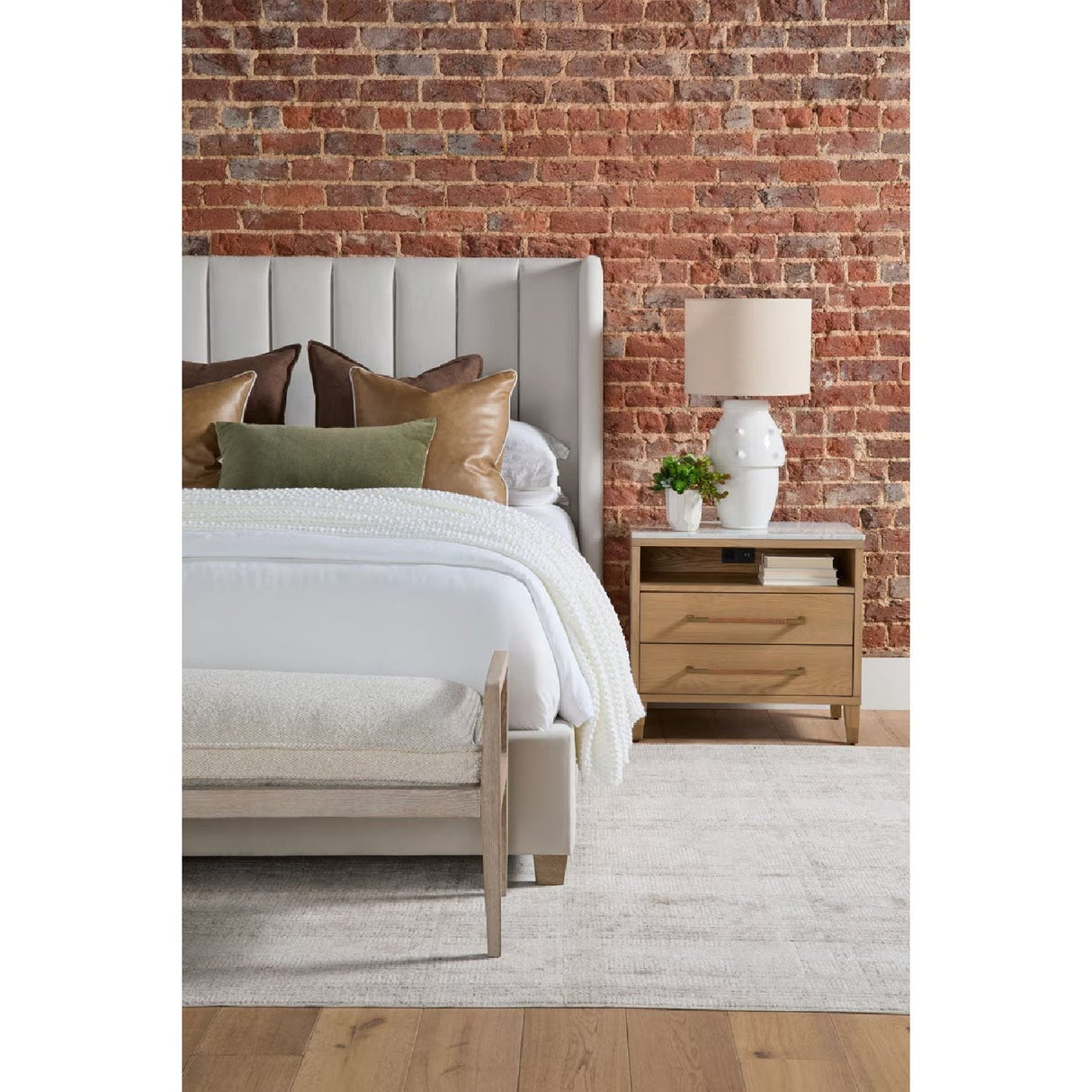Cushioned Gray Oak Bench | Living Essentials Leone – alternate view 22