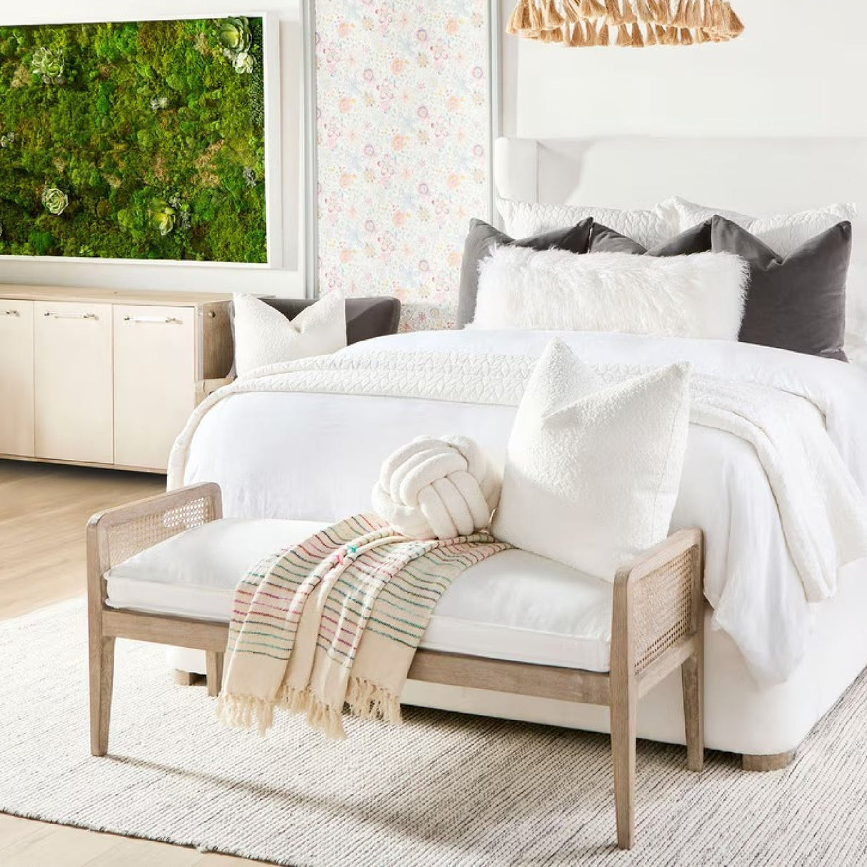 Cushioned Gray Oak Bench | Living Essentials Leone – angled view