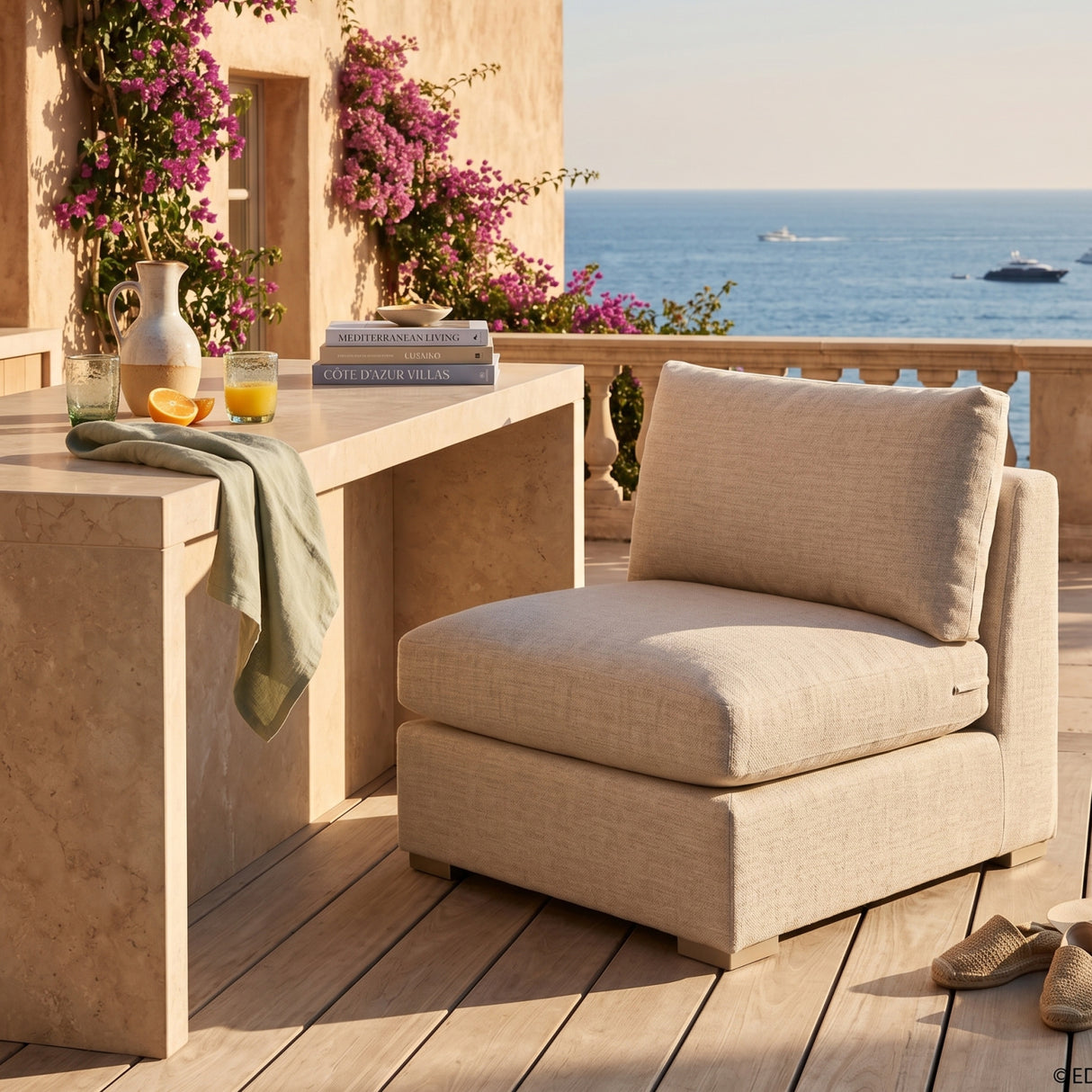 Modern European furniture - Beige Outdoor Modular Armless Chair - www.oroa.com