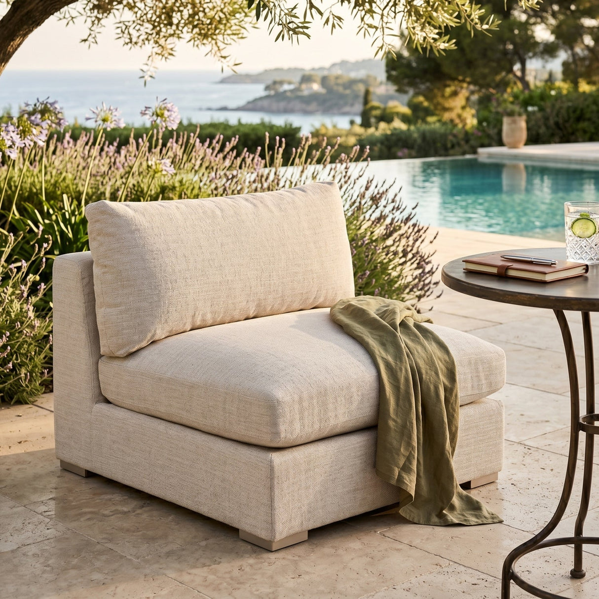 Modern European furniture - Beige Outdoor Modular Armless Chair - www.oroa.com