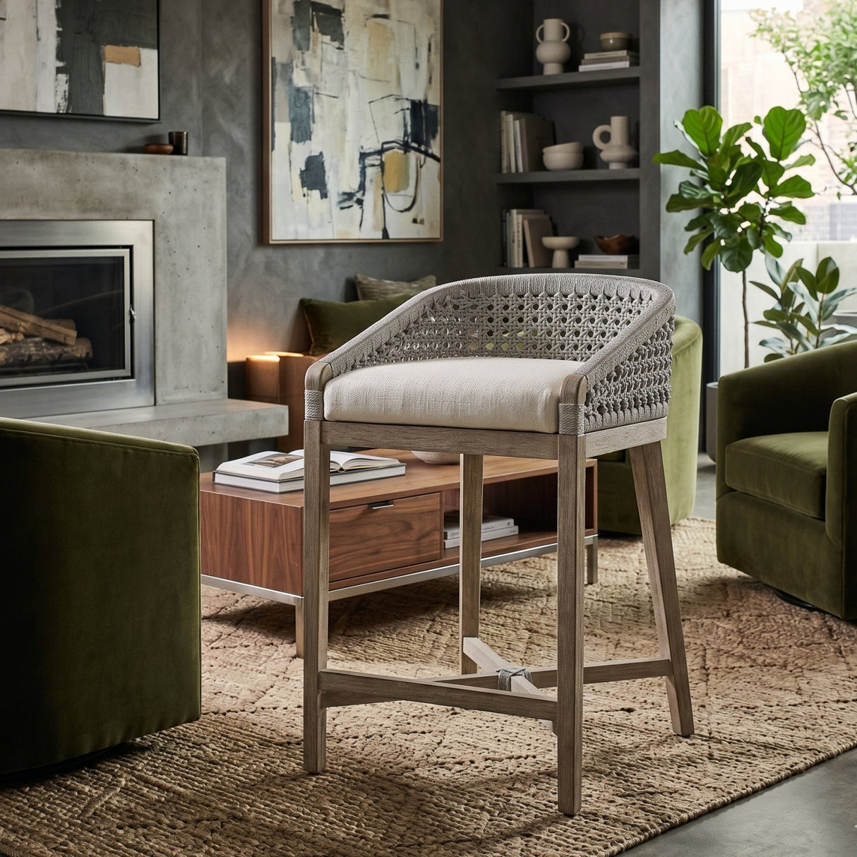 Modern European furniture - White Speckle Rope Counter Stool - www.oroa.com