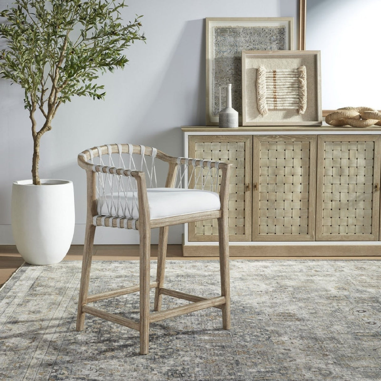 Modern European furniture - Hand-Wrapped White Rope Counter Stool - www.oroa.com