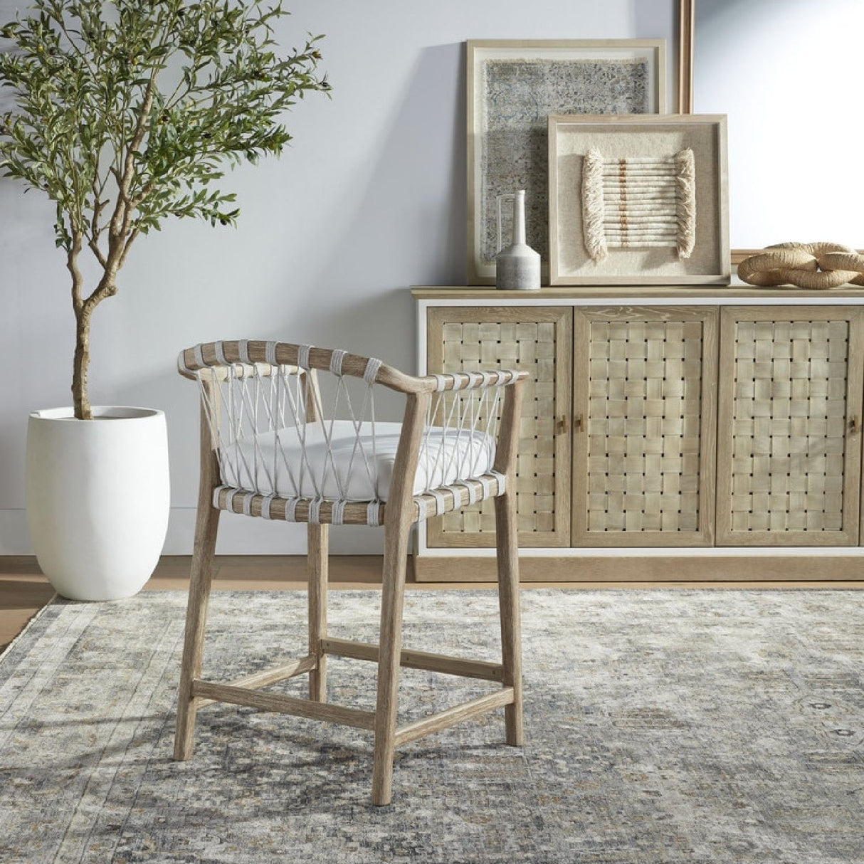 Modern European furniture - Hand-Wrapped White Rope Counter Stool - www.oroa.com