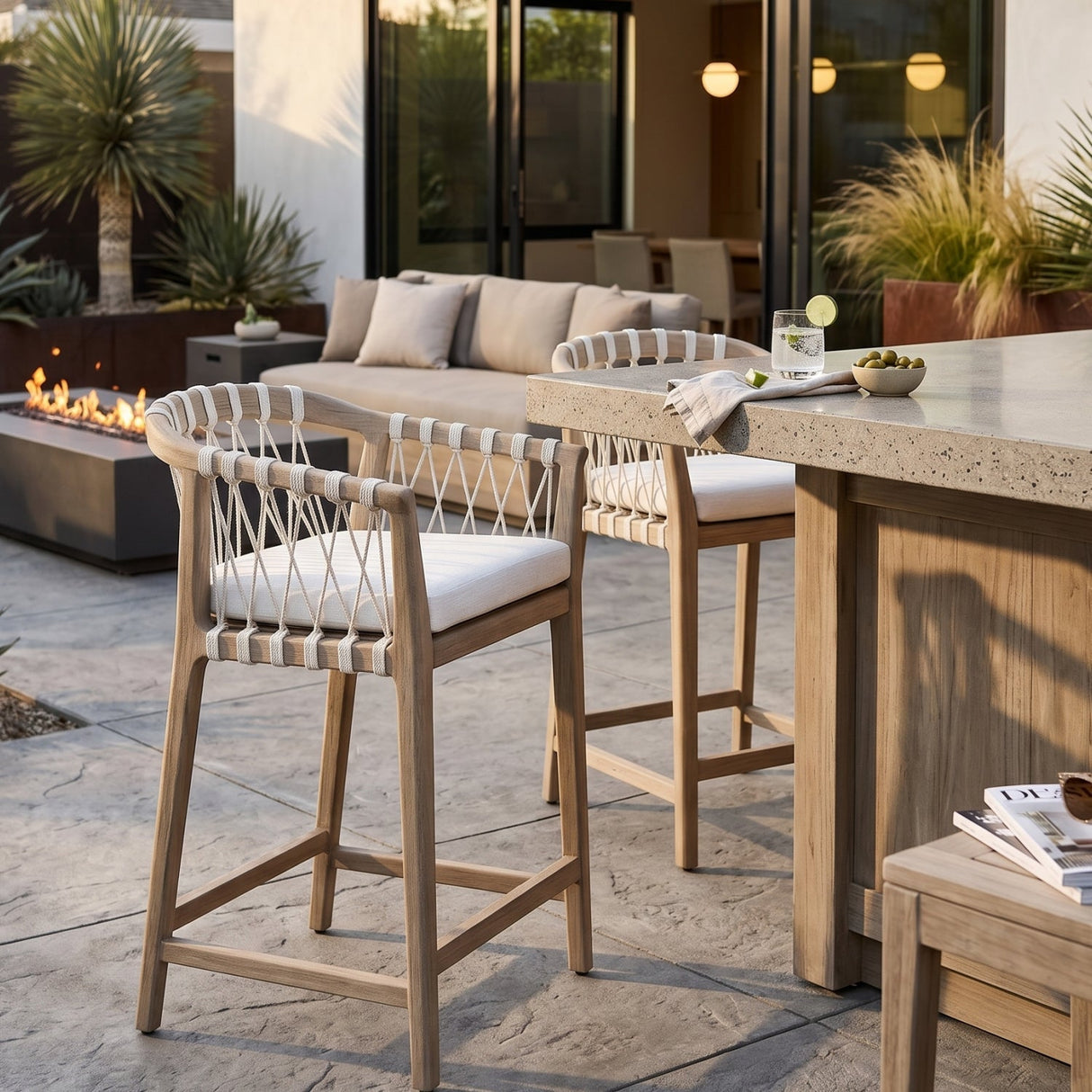 Modern European furniture - White Rope Outdoor Counter Stool - www.oroa.com