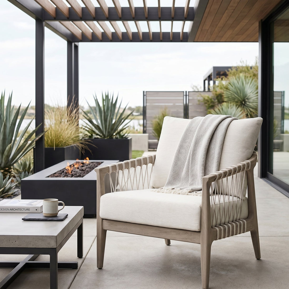 Modern European furniture - White Cushioned Outdoor Club Chair - www.oroa.com