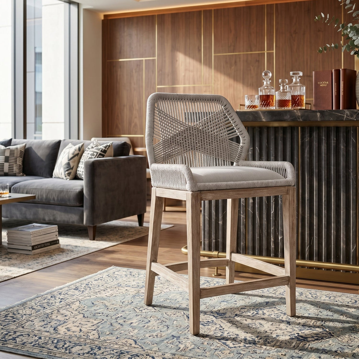 Modern European furniture - Woven Flat Rope Counter Stool - www.oroa.com
