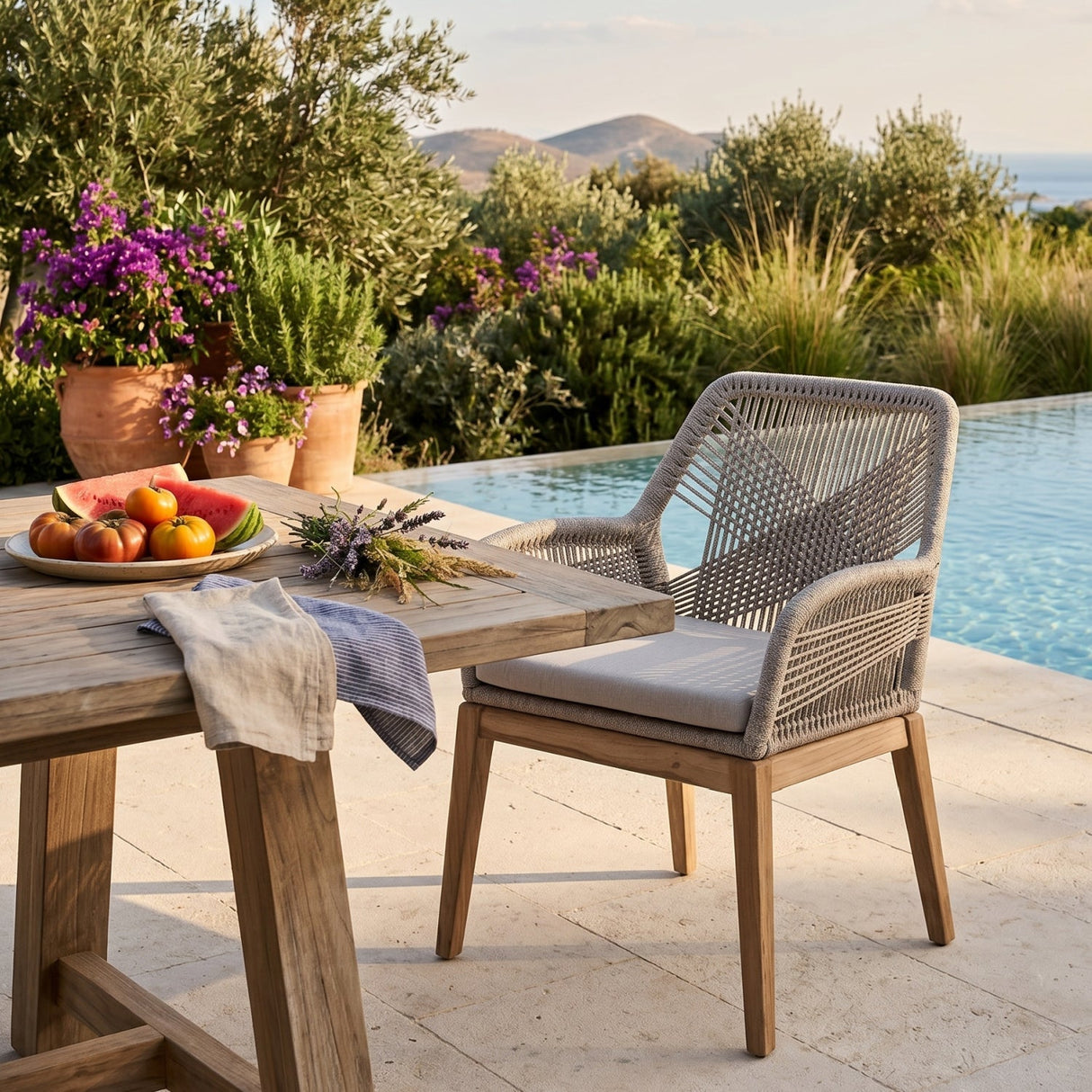 Modern European furniture - Taupe Flat Rope Outdoor Armchairs (2) - www.oroa.com