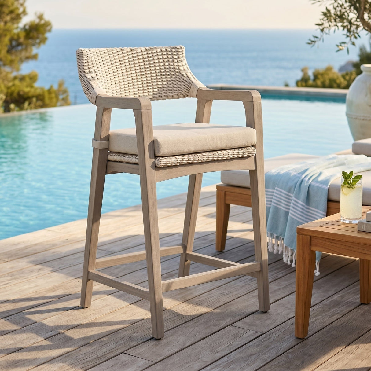 Modern European furniture - White Rattan Outdoor Counter Stool - www.oroa.com