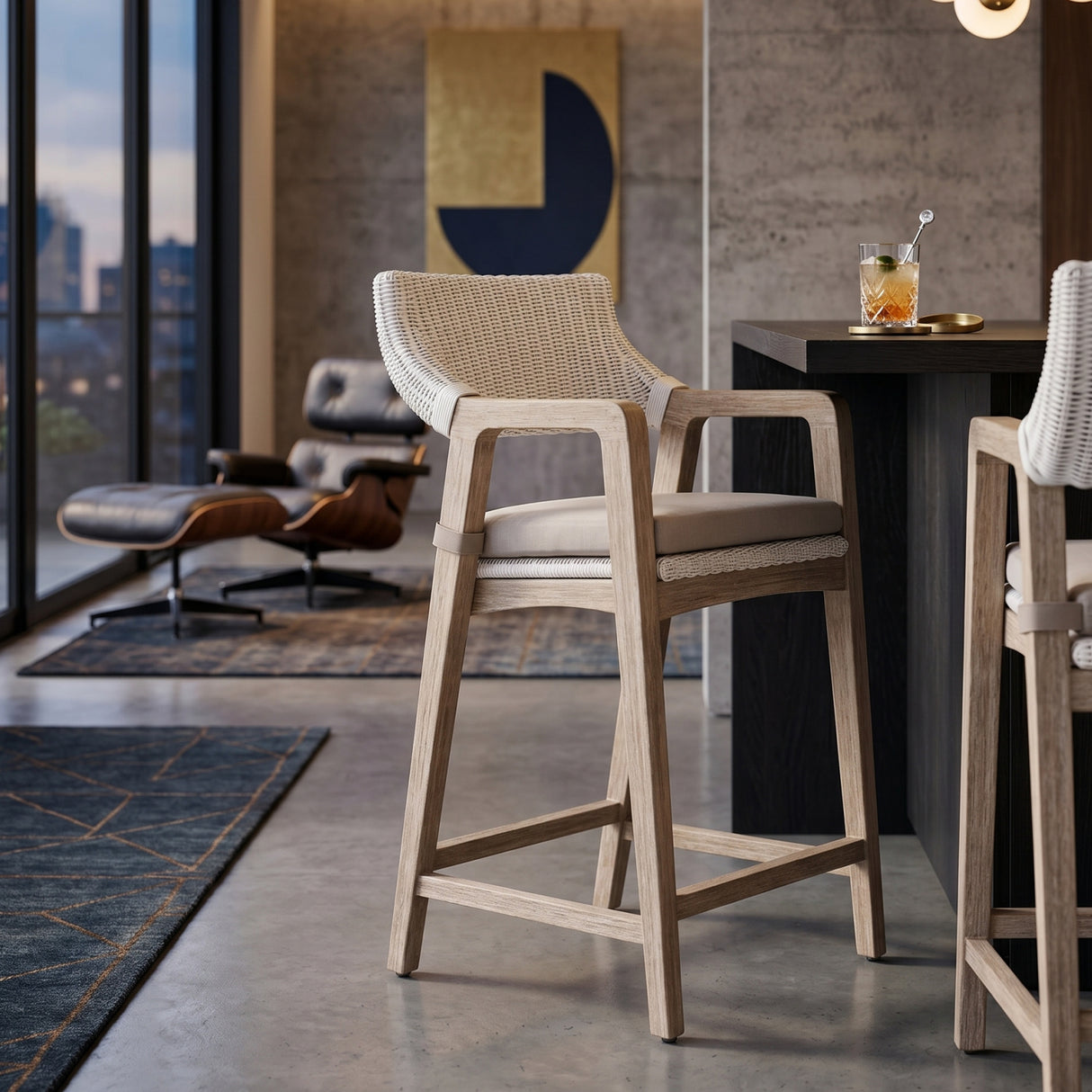 Modern European furniture - White Rattan Counter Stool - www.oroa.com