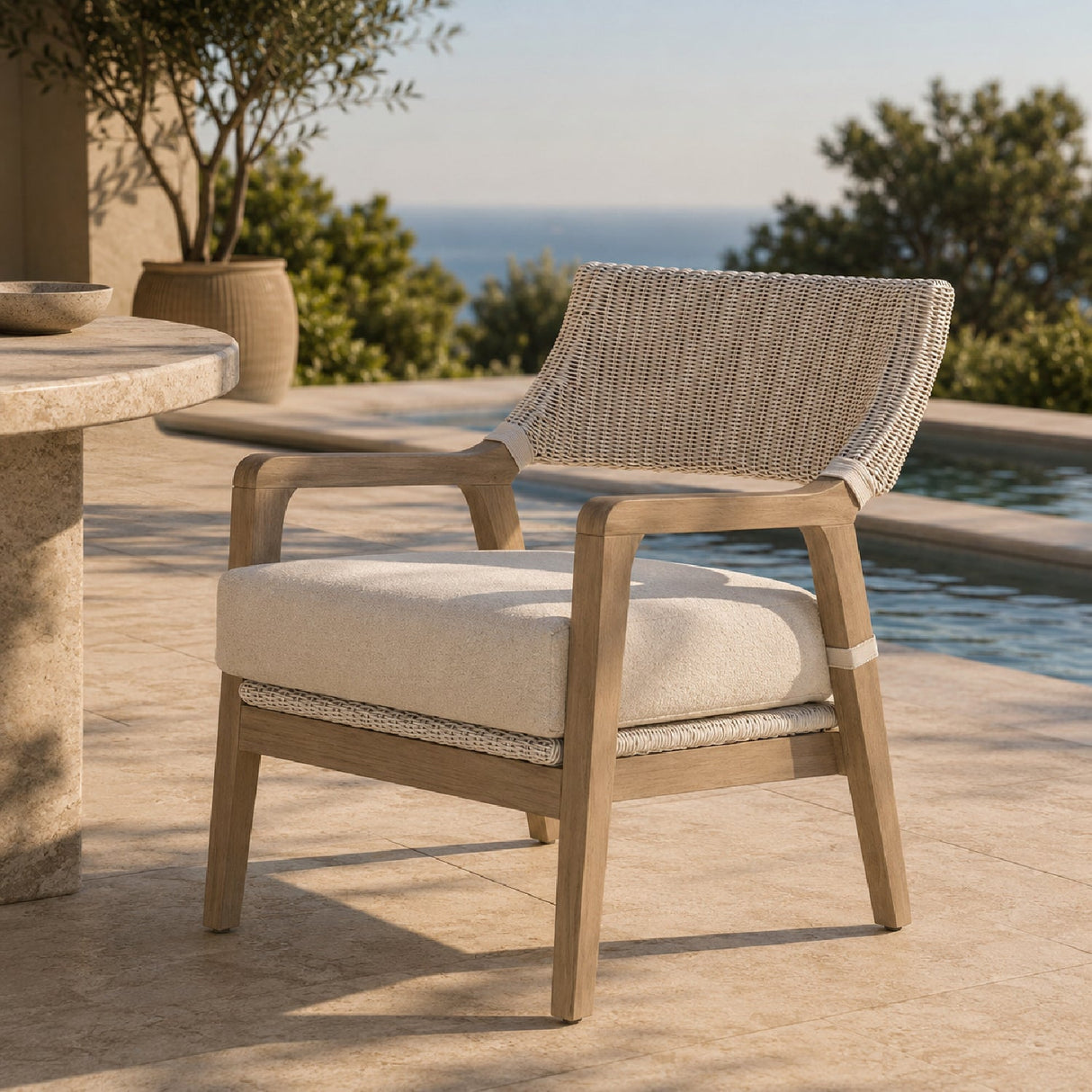 Modern European furniture - White Rattan Outdoor Club Chair - www.oroa.com