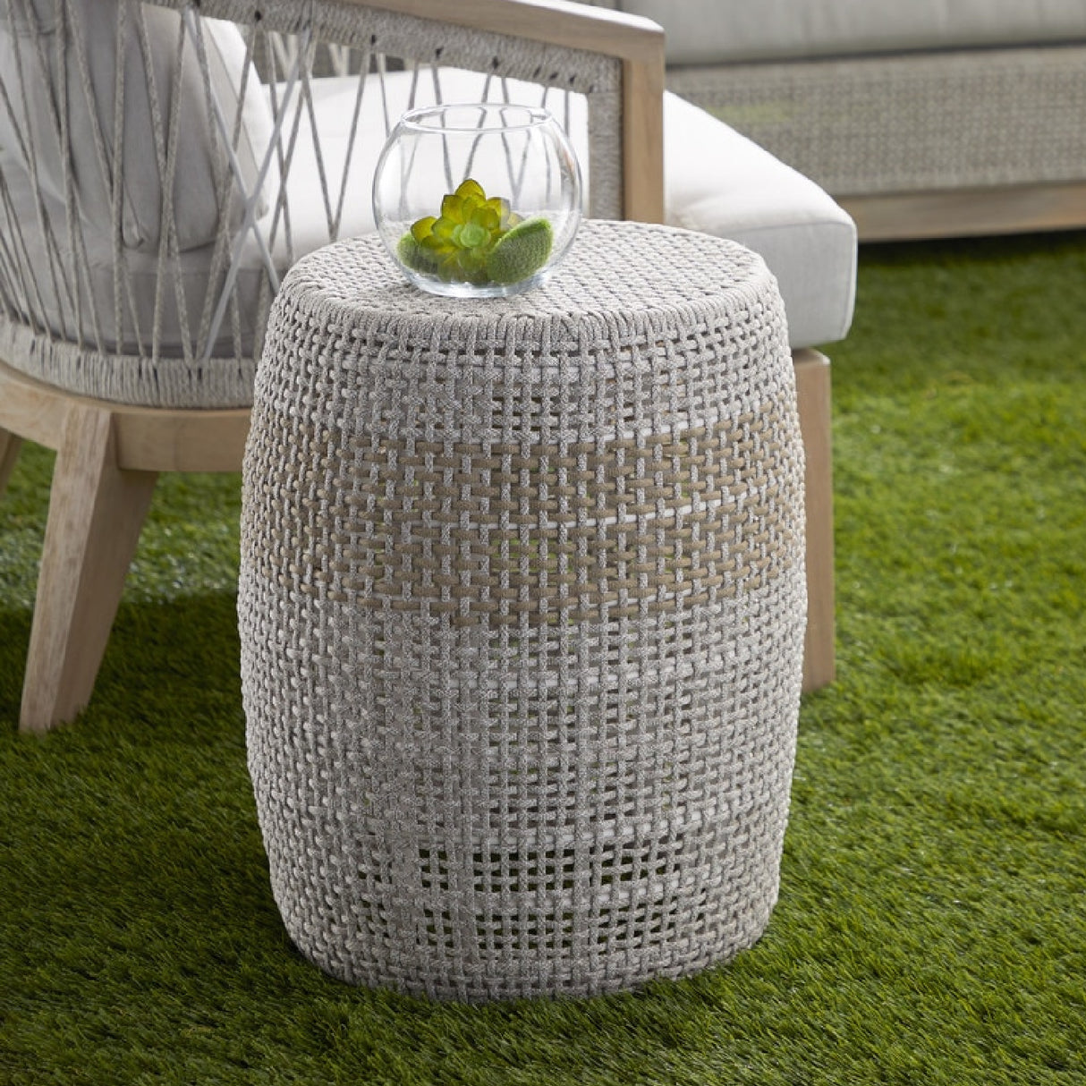 Modern European furniture - Taupe & White Rope Accent Table - www.oroa.com