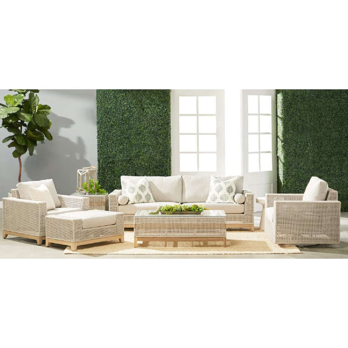 Modern European furniture - Beige Woven Rope Outdoor Ottoman - www.oroa.com