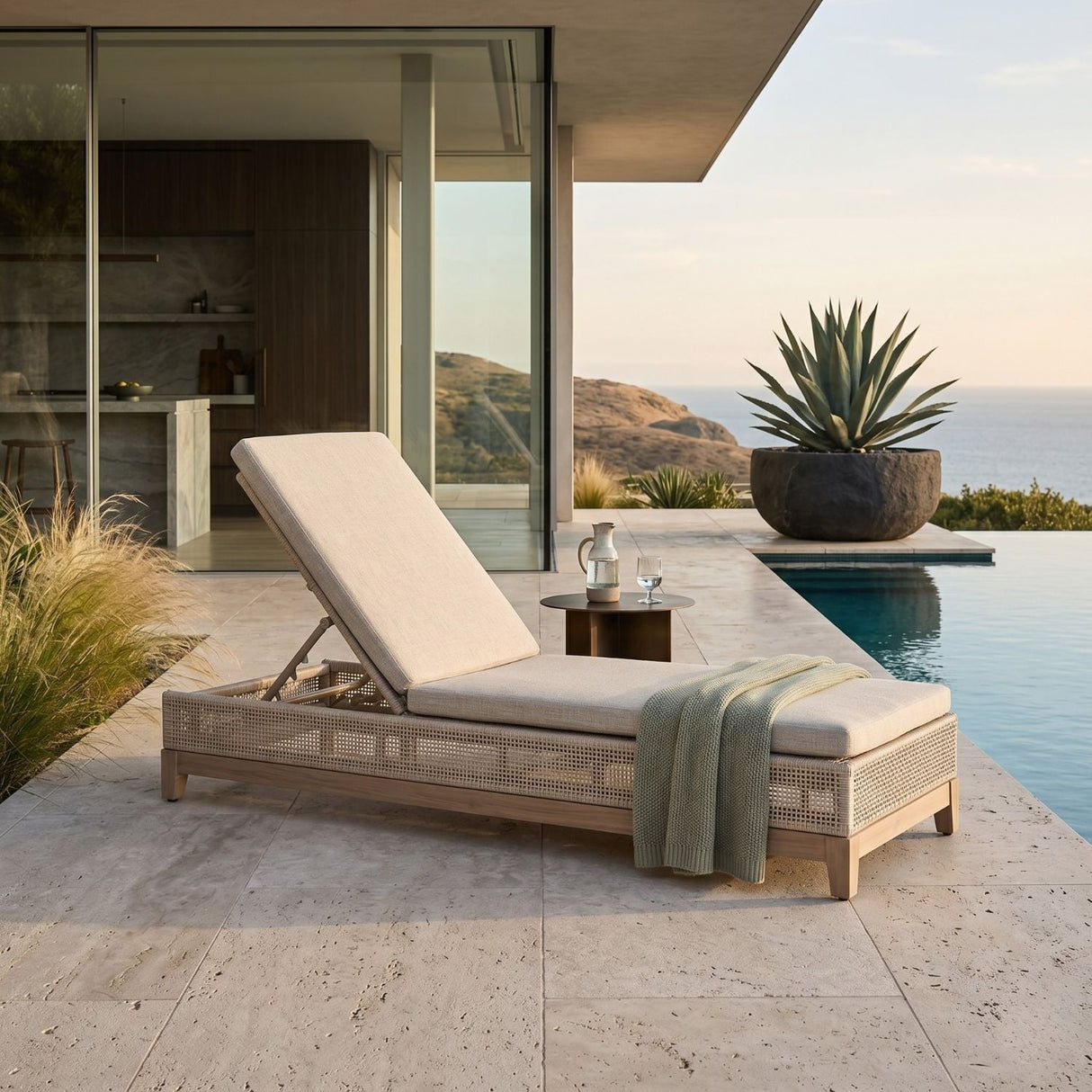 Modern European furniture - Beige Woven Rope Outdoor Chaise Lounge - www.oroa.com