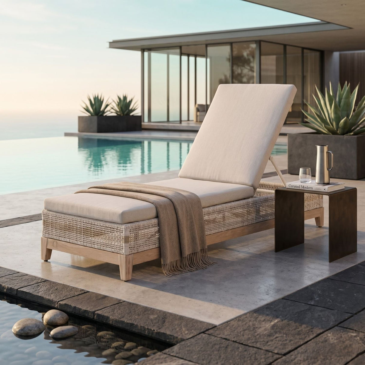 Modern European furniture - Taupe Stripes Outdoor Chaise Lounge - www.oroa.com