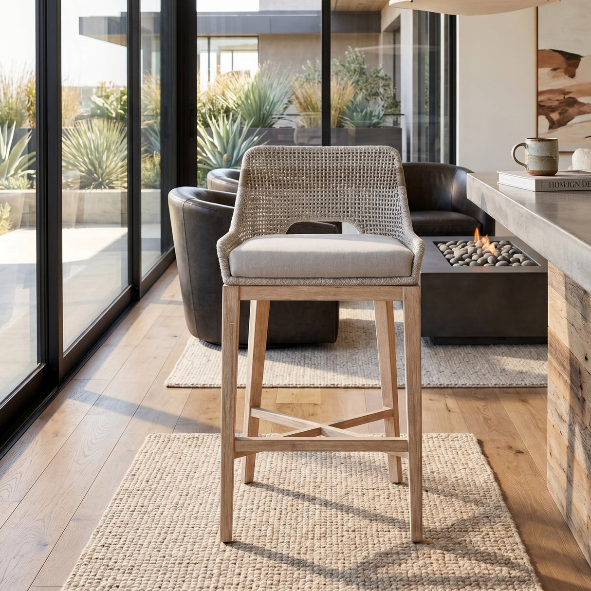 Modern European furniture - Taupe Stripe Rope Bar Stool - www.oroa.com