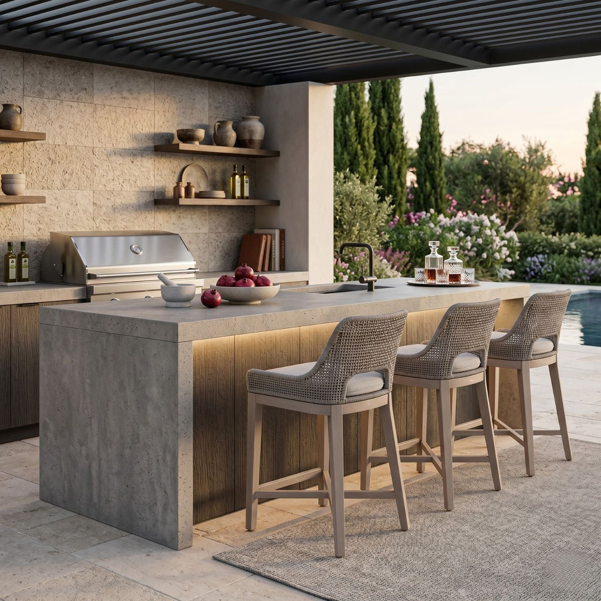 Modern European furniture - Taupe Stripes Outdoor Counter Stool - www.oroa.com