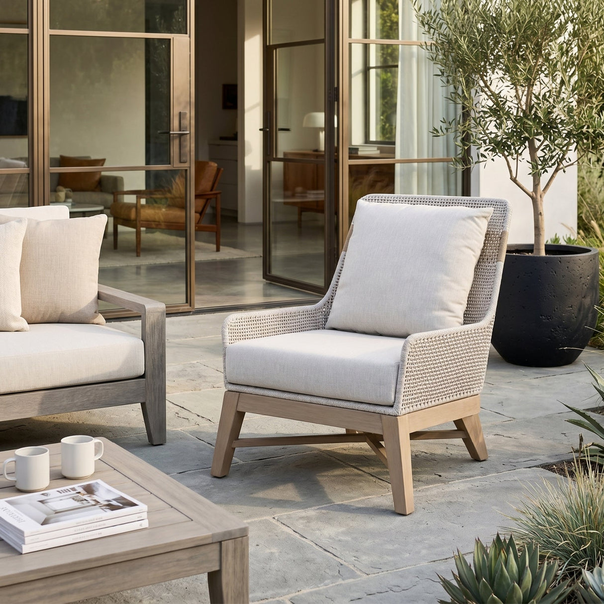 Modern European furniture - Taupe Rope Outdoor Club Chair - www.oroa.com