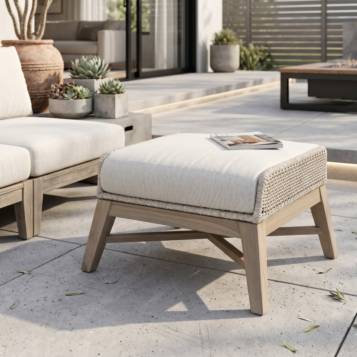 Modern European furniture - Taupe Rope Outdoor Footstool - www.oroa.com