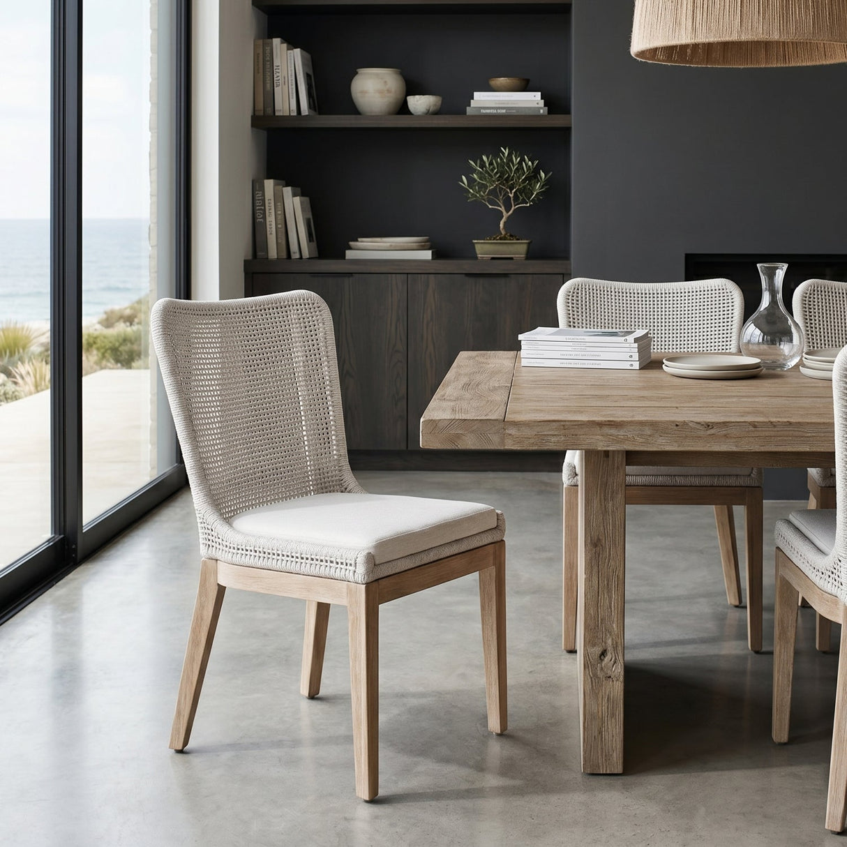 Modern European furniture - White Speckle Rope Dining Chairs (2) - www.oroa.com